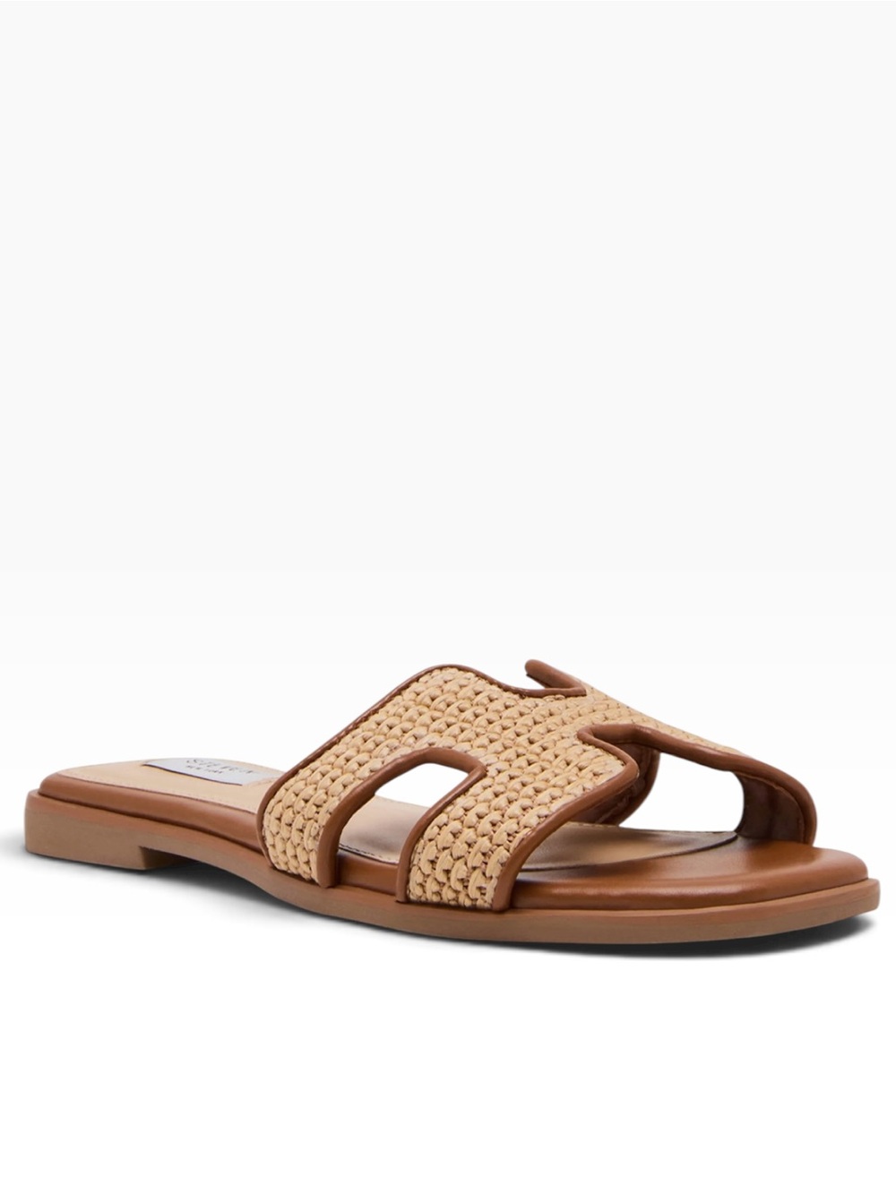 Steven New York Harlien Slide Sandal Size 8.5 Cognac and Raffia